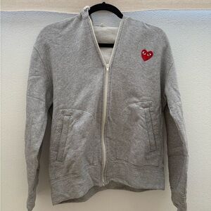 Comme Des Garcons Play Gray Zip-Up Hoodie with Heart Patch - size M